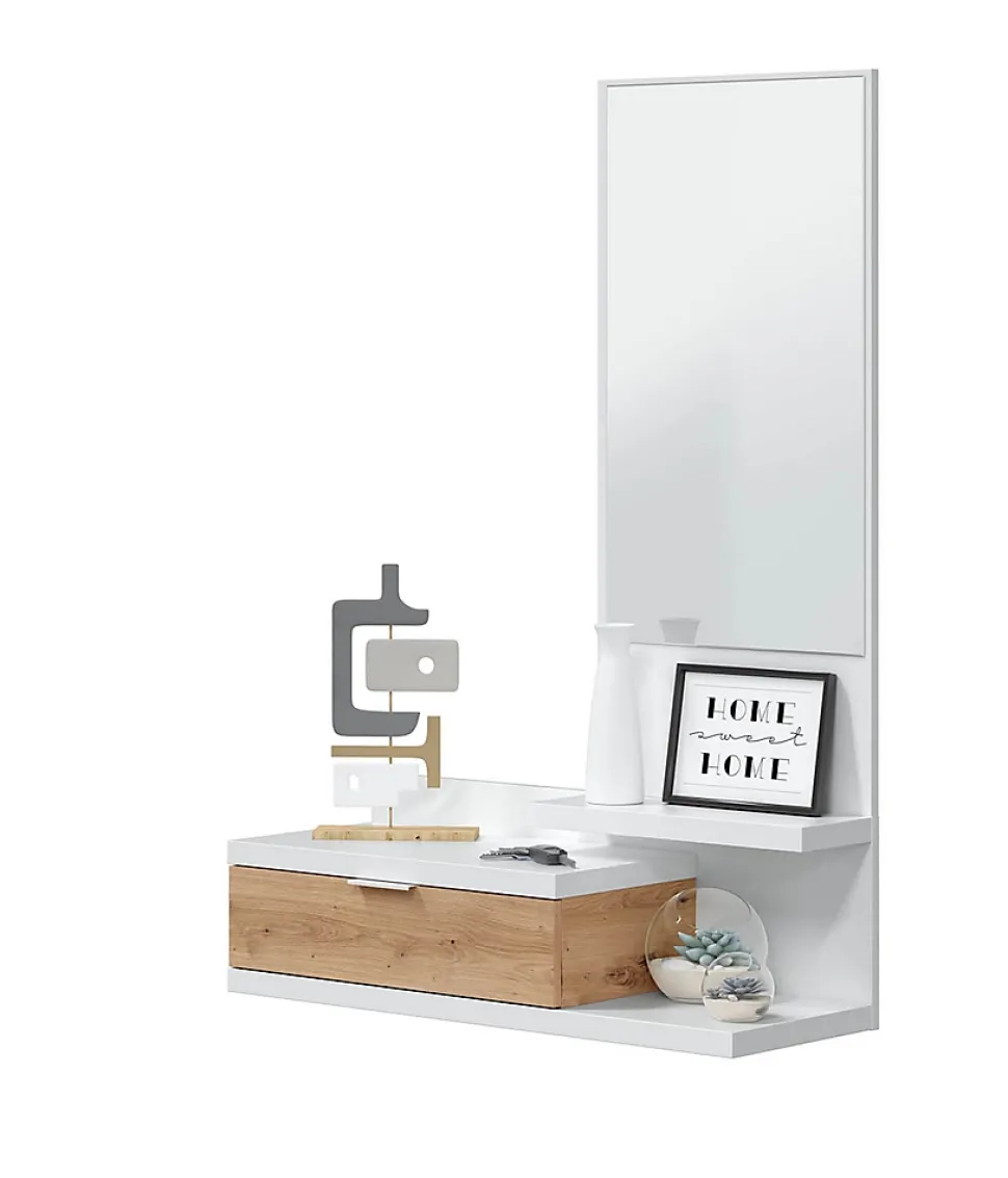 Meuble d'entrée avec miroir et tiroir - Longueur 81 x Profondeur 29 x Hauteur 116 cm