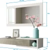 Meuble d'entrée avec un miroir coloris blanc artic / chêne - H.19 x L.95 x P.26 cm
