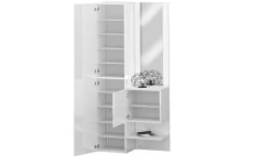 Meuble d'entrée Bauladu, Armoire multifonctionnelle avec 2 portes, Armoire polyvalente avec miroir, 90x35h190 cm, Blanc