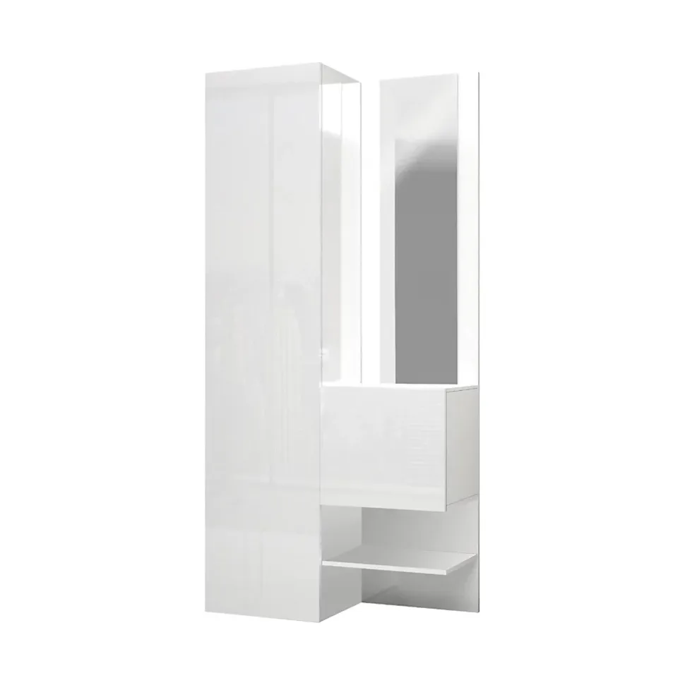 Meuble d'entrée Bauladu, Armoire multifonctionnelle avec 2 portes, Armoire polyvalente avec miroir, 90x35h190 cm, Blanc
