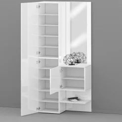 Meuble d'entrée Bauladu, Armoire multifonctionnelle avec 2 portes, Armoire polyvalente avec miroir, 90x35h190 cm, Blanc
