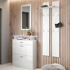 Meuble d'entrée contemporain 3-en-1 blanc brillant - Mélamine - 89x24x105 cm