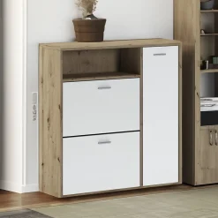Meuble d'entrée Dafenagya, Crochet d'entrée, Console de rangement multifonction, 92x27h94 cm, Chêne clair et Blanc