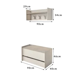 Meuble d'entrée Dap, Entrée moderne avec portemanteau, Meuble avec Etagere à chaussures, 50x32h182 cm, Chêne et Blanc