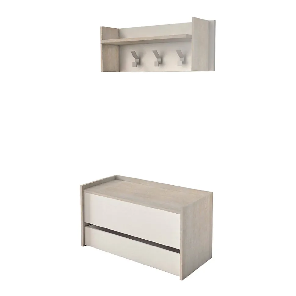 Meuble d'entrée Dap, Entrée moderne avec portemanteau, Meuble avec Etagere à chaussures, 50x32h182 cm, Chêne et Blanc