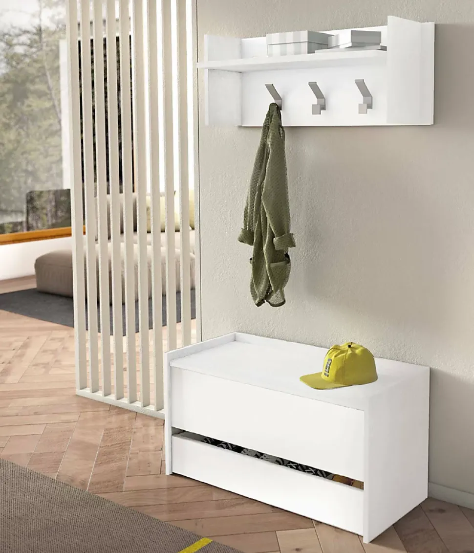 Meuble d'entrée Dap, Entrée moderne avec portemanteau, Armoire multifonctionnelle, 50x32h182 cm, Blanc