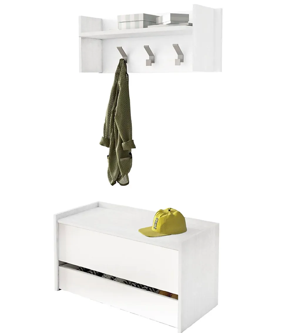Meuble d'entrée Dap, Entrée moderne avec portemanteau, Armoire multifonctionnelle, 50x32h182 cm, Blanc