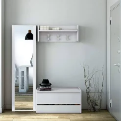Meuble d'entrée Dap, Entrée moderne avec portemanteau, Armoire multifonctionnelle, 50x32h182 cm, Blanc