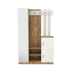 Meuble d'entrée Dgagn, Crochet d'entrée, Console de rangement multifonction, 114x38h180 cm, Chêne et Blanc