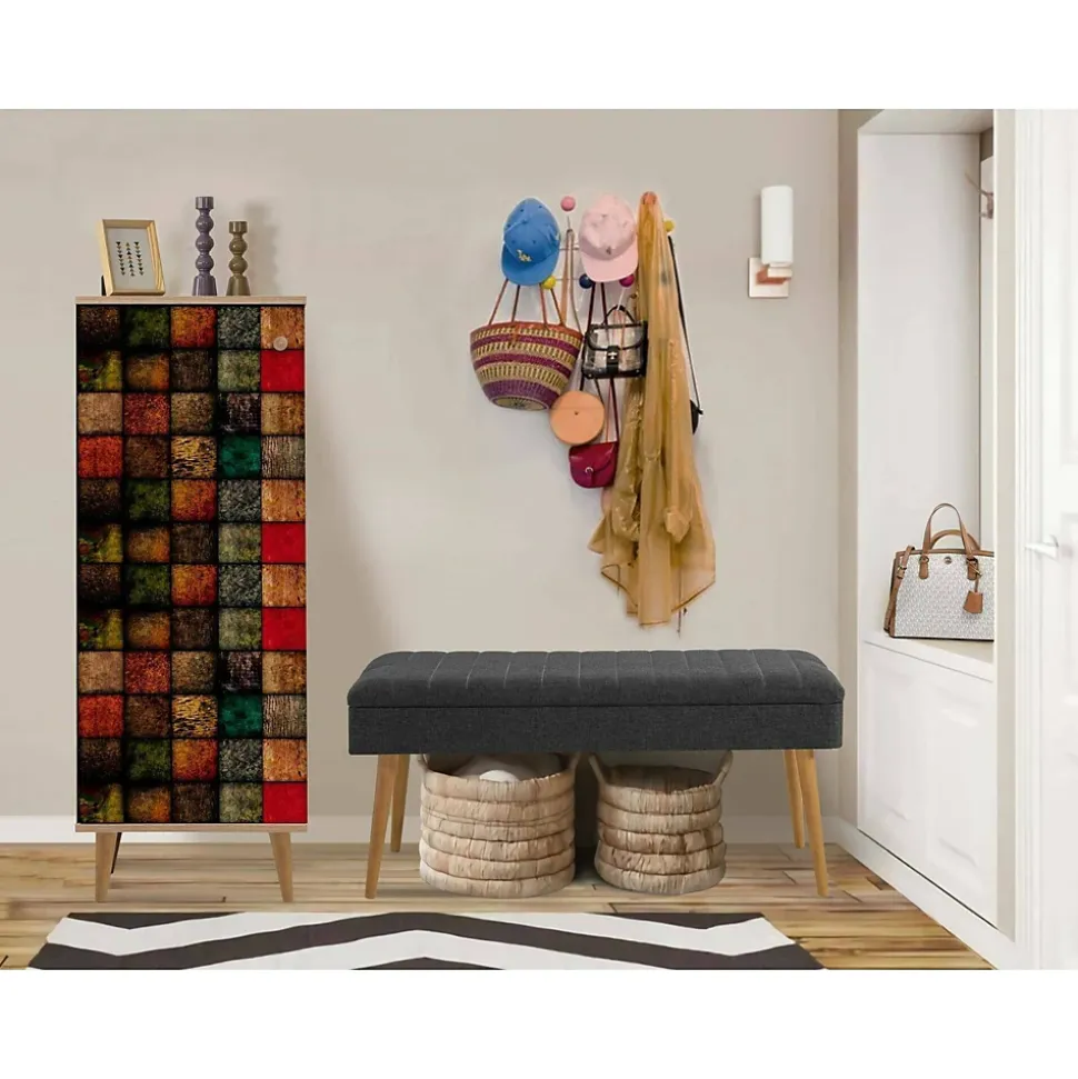 Meuble d'entrée Dgallett, Crochet d'entrée, Console de rangement multifonction, 50x38h135 cm, Chêne et Anthracite
