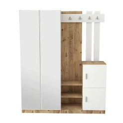 Meuble d'entrée Dgautier, Crochet d'entrée, Console de rangement multifonction, 147x38h180 cm, Chêne et Blanc