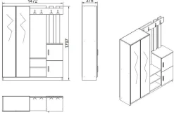 Meuble d'entrée Dgautier, Crochet d'entrée, Console de rangement multifonction, 147x38h180 cm, Chêne et Anthracite