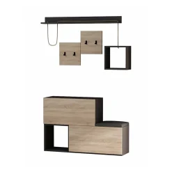 Meuble d'entrée Dgiorgin, Crochet d'entrée, Console de rangement multifonction, 120x17h76 cm, Anthracite et chêne