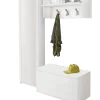 Meuble d'entrée Djohnse, Entrée moderne avec portemanteau, Armoire avec miroir, Cm 50x32h182, Blanc