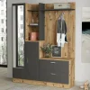 Meuble d'entrée Dmasiell, Crochet d'entrée, Console de rangement multifonction, 140x37h182 cm, Chêne et Anthracite
