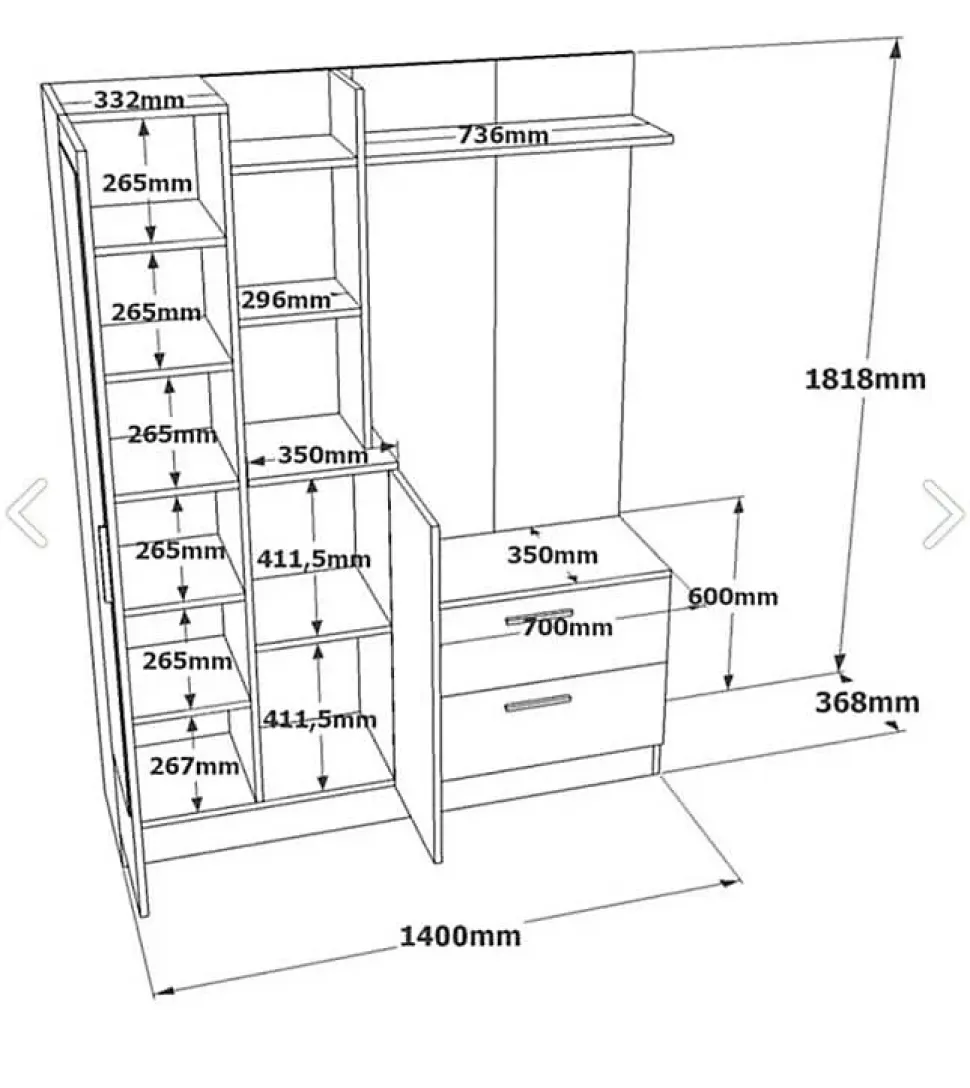 Meuble d'entrée Dmasiell, Crochet d'entrée, Console de rangement multifonction, 140x37h182 cm, Chêne et Anthracite