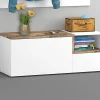 Meuble d'entrée Dpace, entrée multifonction moderne, casier polyvalent pour hall d'entrée, 120x40h54 cm, blanc brillant et Erable
