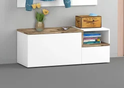 Meuble d'entrée Dpace, entrée multifonction moderne, casier polyvalent pour hall d'entrée, 120x40h54 cm, blanc brillant et Erable