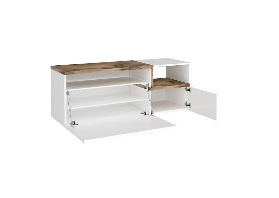 Meuble d'entrée Dpace, entrée multifonction moderne, casier polyvalent pour hall d'entrée, 120x40h54 cm, blanc brillant et Erable