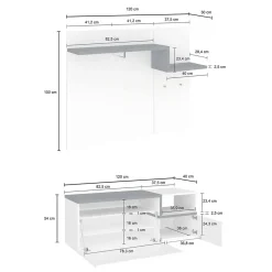 Meuble d'entrée Dpace, entrée multifonction moderne, casier polyvalent pour hall d'entrée, 120x40h54 cm, blanc brillant et Erable