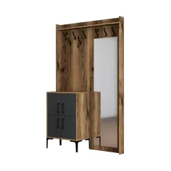 Meuble d'entrée Dperron, Crochet d'entrée, Console de rangement multifonction, 120x35h200 cm, Noyer et Anthracite