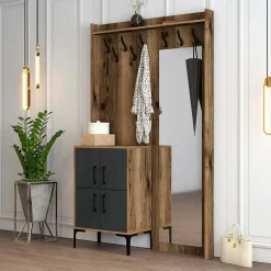Meuble d'entrée Dperron, Crochet d'entrée, Console de rangement multifonction, 120x35h200 cm, Noyer et Anthracite