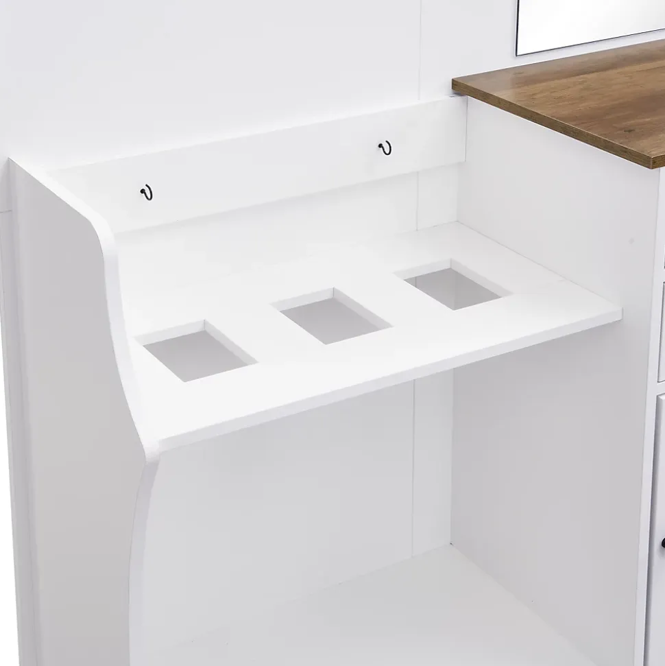 Meuble D'entrée 4-en-1 - Miroir + Tiroirs + Cintres + Porte-parapluie - Fonctionnel - Blanc