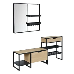 Meuble d'entrée en métal noir et bois 5 patères et range chaussures l. 150 cm Homesight Wilko