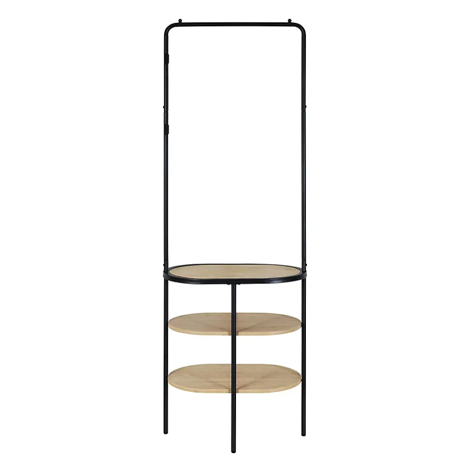 Meuble d'entrée en métal noir et bois 2 patères 3 étagères et miroir l. 60 cm Homesight Oslo