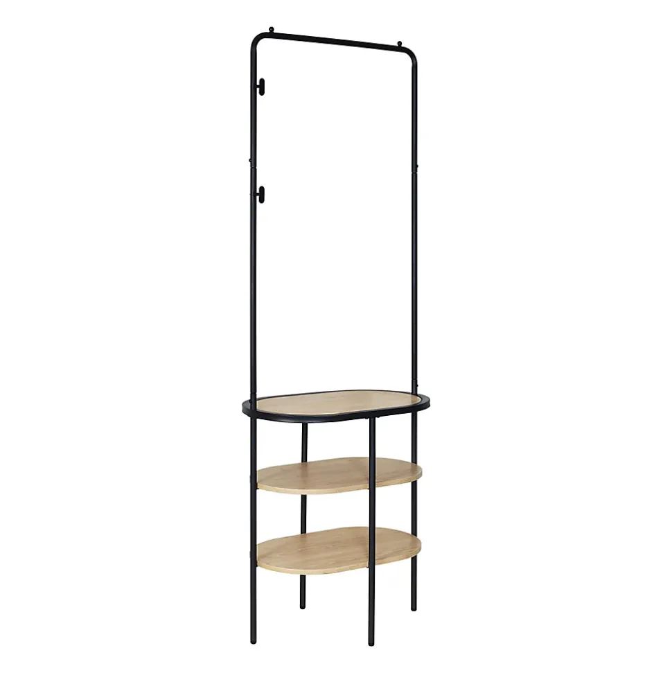 Meuble d'entrée en métal noir et bois 2 patères 3 étagères et miroir l. 60 cm Homesight Oslo