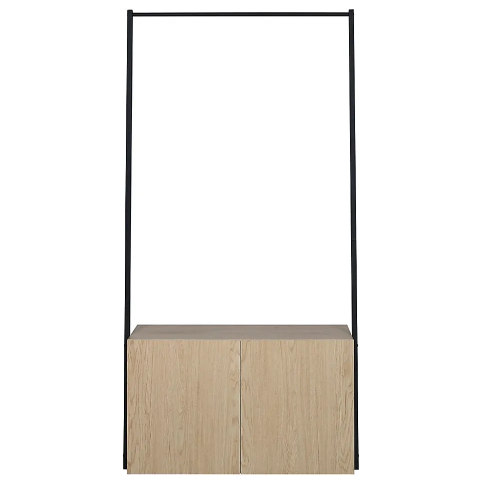 Meuble d'entrée en métal noir et bois 1 penderie et 1 caisson de rangement 2 portes l. 90 cm Homesight Alta