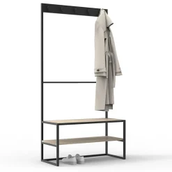 Meuble d'entrée en métal noir et bois 5 patères 2 tablettes l. 90 cm Homesight Trevor
