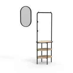 Meuble d'entrée en métal noir et bois 2 patères 3 étagères et miroir l. 100 cm Homesight Oslo