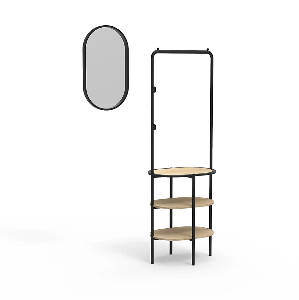 Meuble d'entrée en métal noir et bois 2 patères 3 étagères et miroir l. 100 cm Homesight Oslo