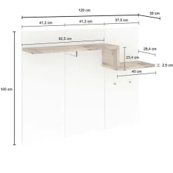 Meuble d'entrée Ezio, entrée multifonction moderne, casier polyvalent pour hall d'entrée, 120x30h100 cm, blanc brillant et érable