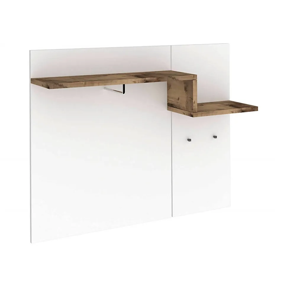 Meuble d'entrée Ezio, entrée multifonction moderne, casier polyvalent pour hall d'entrée, 120x30h100 cm, blanc brillant et érable