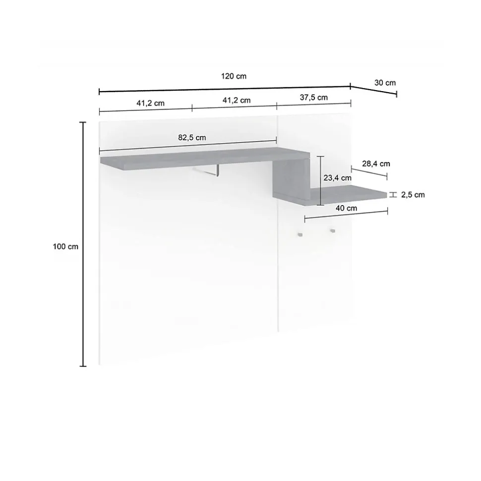 Meuble d'entrée Ezio, entrée multifonction moderne, casier polyvalent pour hall d'entrée, 120x30h100 cm, blanc brillant et ardoise