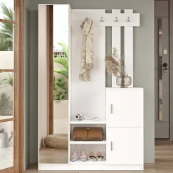 Meuble d'entrée Fernand, Crochet d'entrée, Composition pour l'atrium, Console de rangement multifonction, 114x35 h180 cm, Blanc