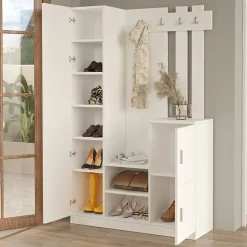 Meuble d'entrée Fernand, Crochet d'entrée, Composition pour l'atrium, Console de rangement multifonction, 114x35 h180 cm, Blanc