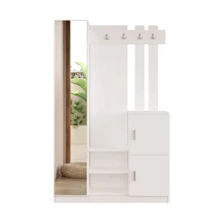 Meuble d'entrée Fernand, Crochet d'entrée, Composition pour l'atrium, Console de rangement multifonction, 114x35 h180 cm, Blanc