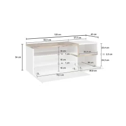 Meuble d'entrée Flavio, entrée multifonction moderne, casier polyvalent pour hall d'entrée, 120x40h54 cm, blanc brillant et érable