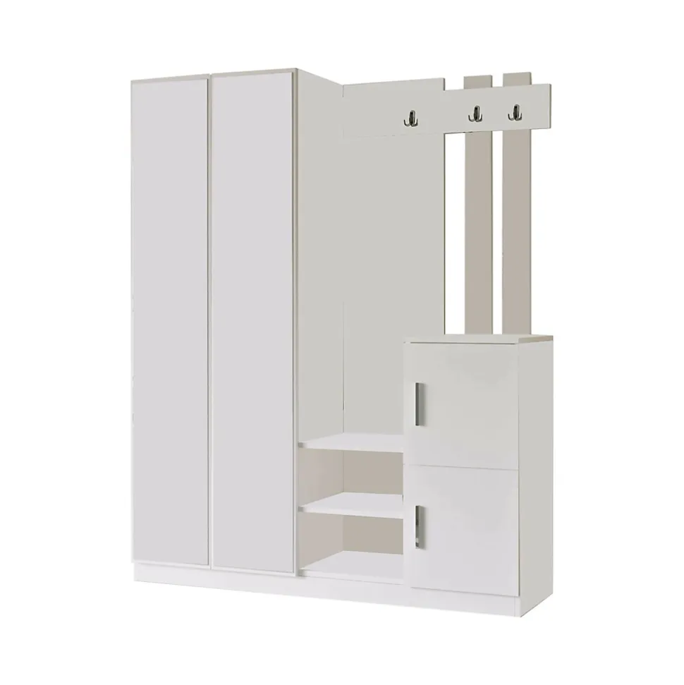 Meuble d'entrée Hene, Crochet d'entrée, Composition pour l'atrium, Console de rangement multifonction, 147x38 h180 cm, Blanc