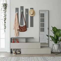 Meuble d'entrée Himalia, Crochet d'entrée, Console de rangement multifonction, 137x35h55 cm, Taupe et Anthracite