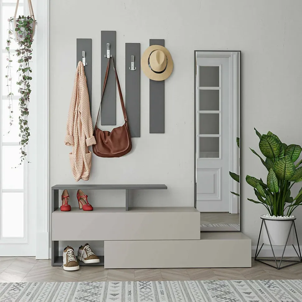 Meuble d'entrée Himalia, Crochet d'entrée, Console de rangement multifonction, 137x35h55 cm, Taupe et Anthracite