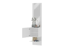 Meuble d'entrée Ivana, Armoire multifonctionnelle avec miroir, Étagère à chaussures avec 1 porte, 45x35h190 cm, Blanc