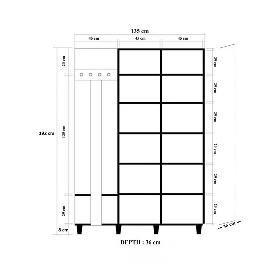 Meuble d'entrée Liana, Crochet d'entrée, Composition pour l'atrium, Console de rangement multifonction, 135x36h194 cm, Chêne