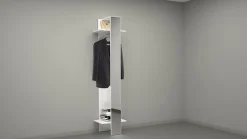 Meuble d'entrée Maura, Armoire multifonctionnelle, Cintre mural avec miroir, 50x35h190 cm, Blanc
