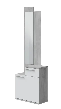 Meuble d'entrée, meuble de rangement coloris gris cendre, blanc brillant - longueur 61 x hauteur 185 x profondeur 28 cm