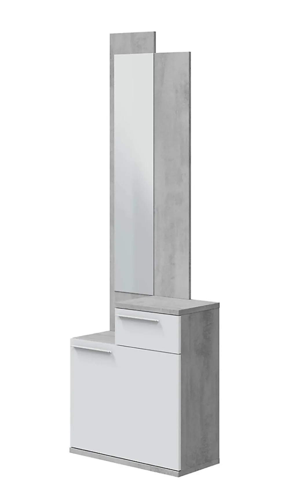 Meuble d'entrée, meuble de rangement coloris gris cendre, blanc brillant - longueur 61 x hauteur 185 x profondeur 28 cm
