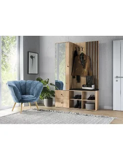 Meuble d'entrée MODERNO coloris chêne artisan 128,5x30 H.195,5 cm